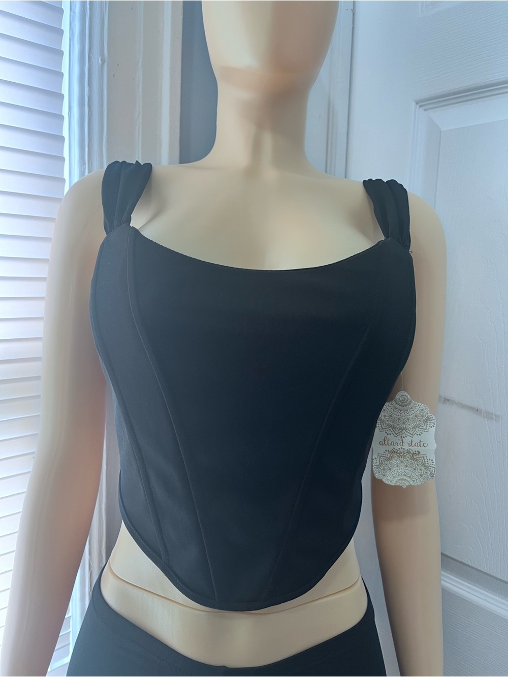 Altar'd State Black Sleeveless Corset-Style Crop Top